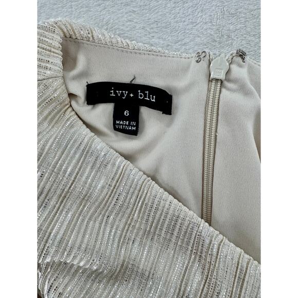 Ivy & Blu Ivory Gold Dress Midi Sleeveless Party Occasion Metallic 6 M - Picture 5 of 11